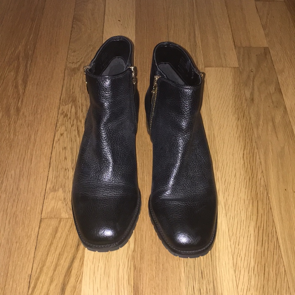 Dune Black Pebble Leather Booties, Size 37